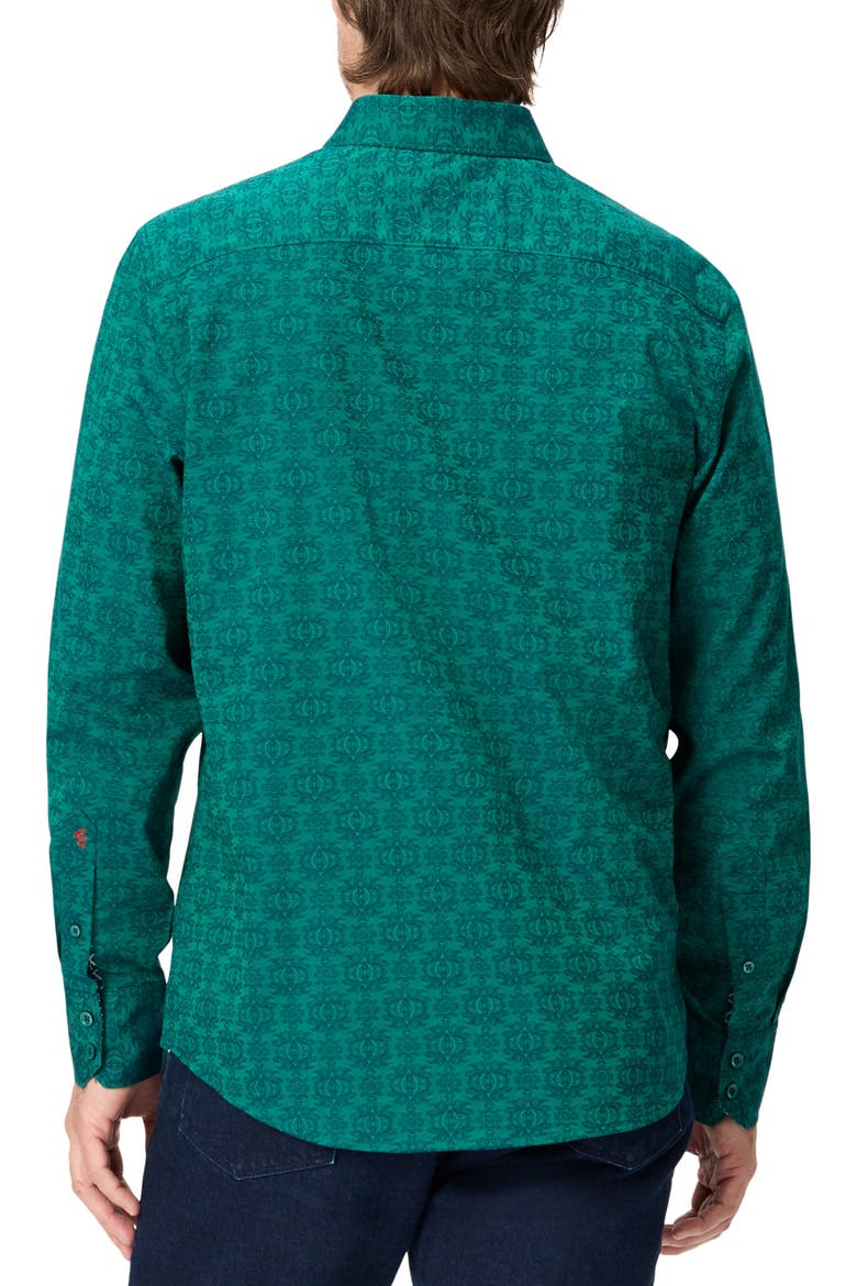 Patterned Long Sleeve Button Up Shirt, Alternate, color, EVERGREEN