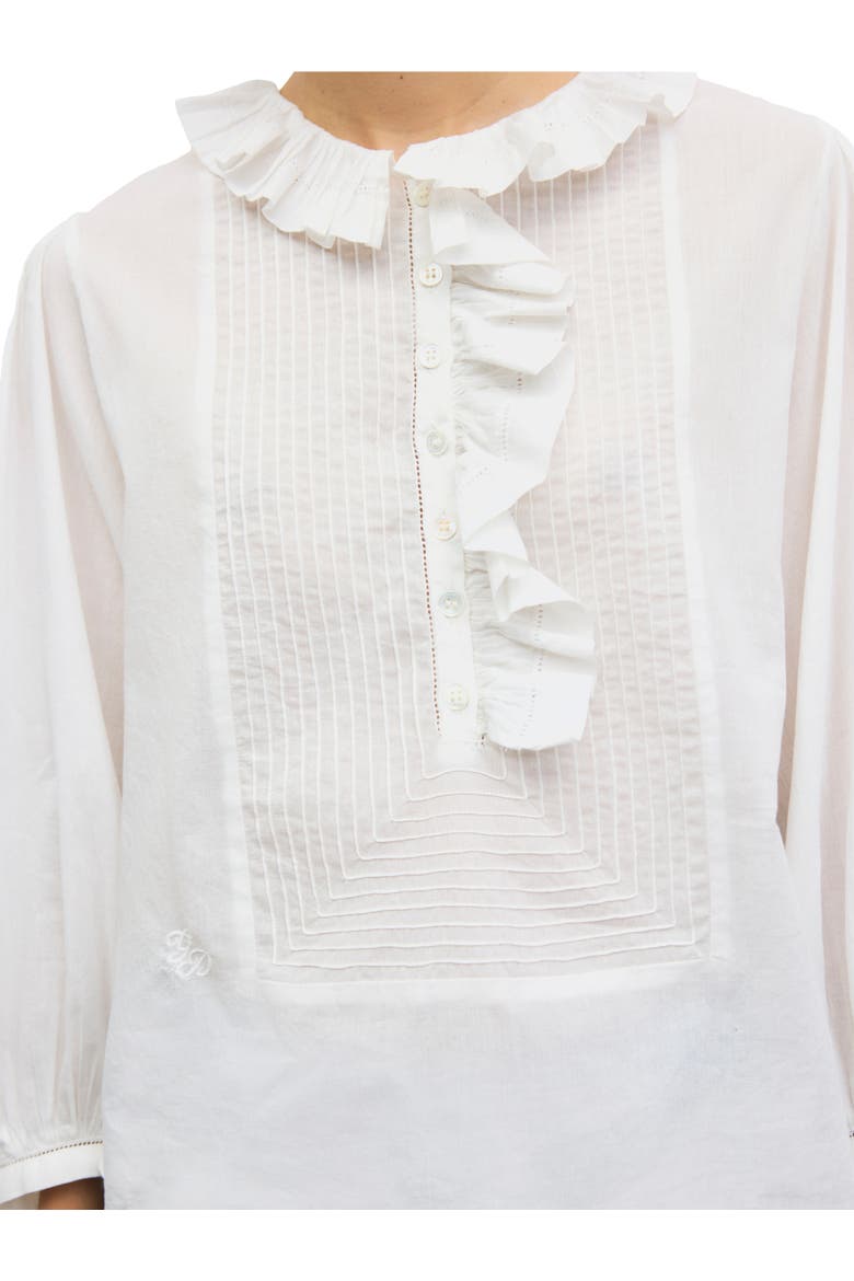 Leone Ruffle Pintuck Detail Shirt, Alternate, color, White