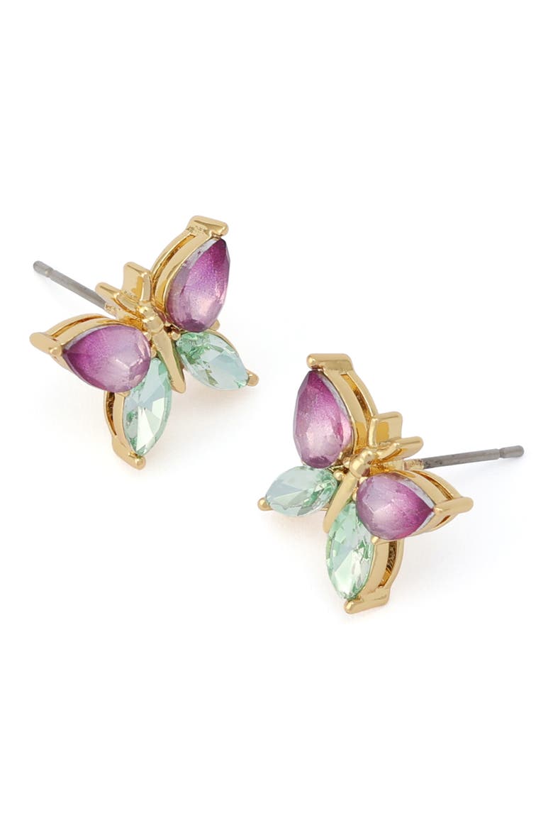Two Tone Crystal Butterfly Stud Earrings, Alternate, color, PINK