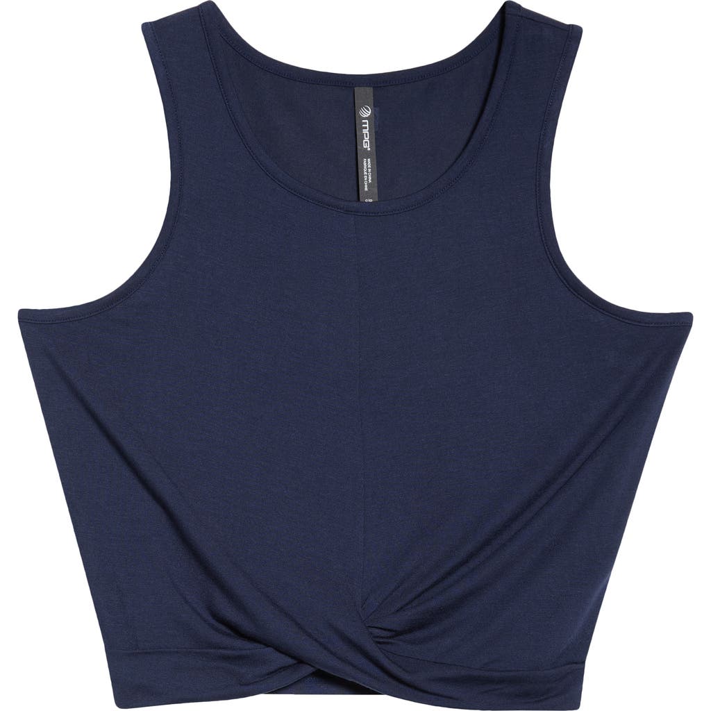 Mpg Twist Front Crop Tank Top In Blue