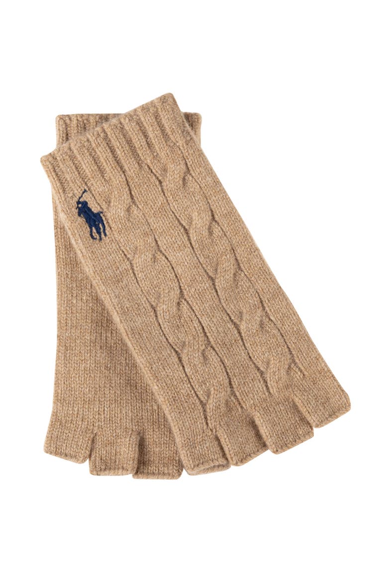 Wool Cashmere Classic Cable Fingerless Glove, Main, color, Camel