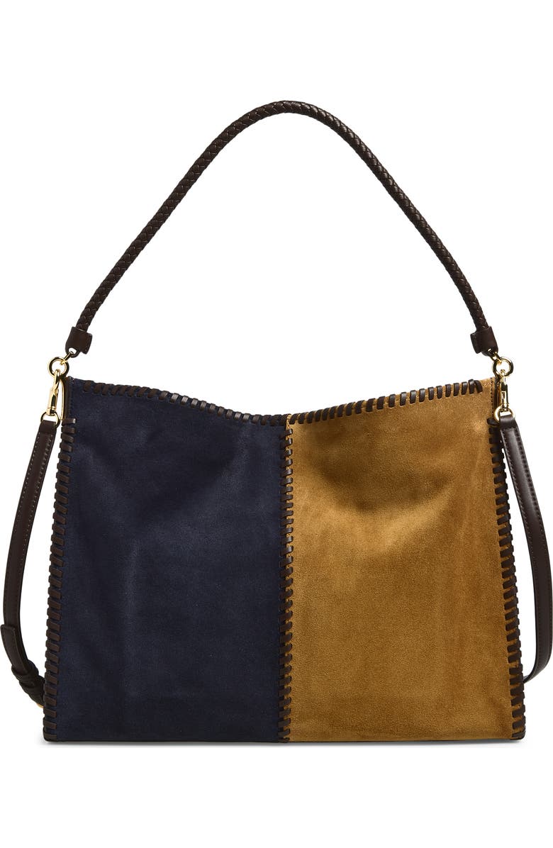 Veronica Beard Vida Colorblock Suede Hobo Bag, Main, color, Cypress Multi
