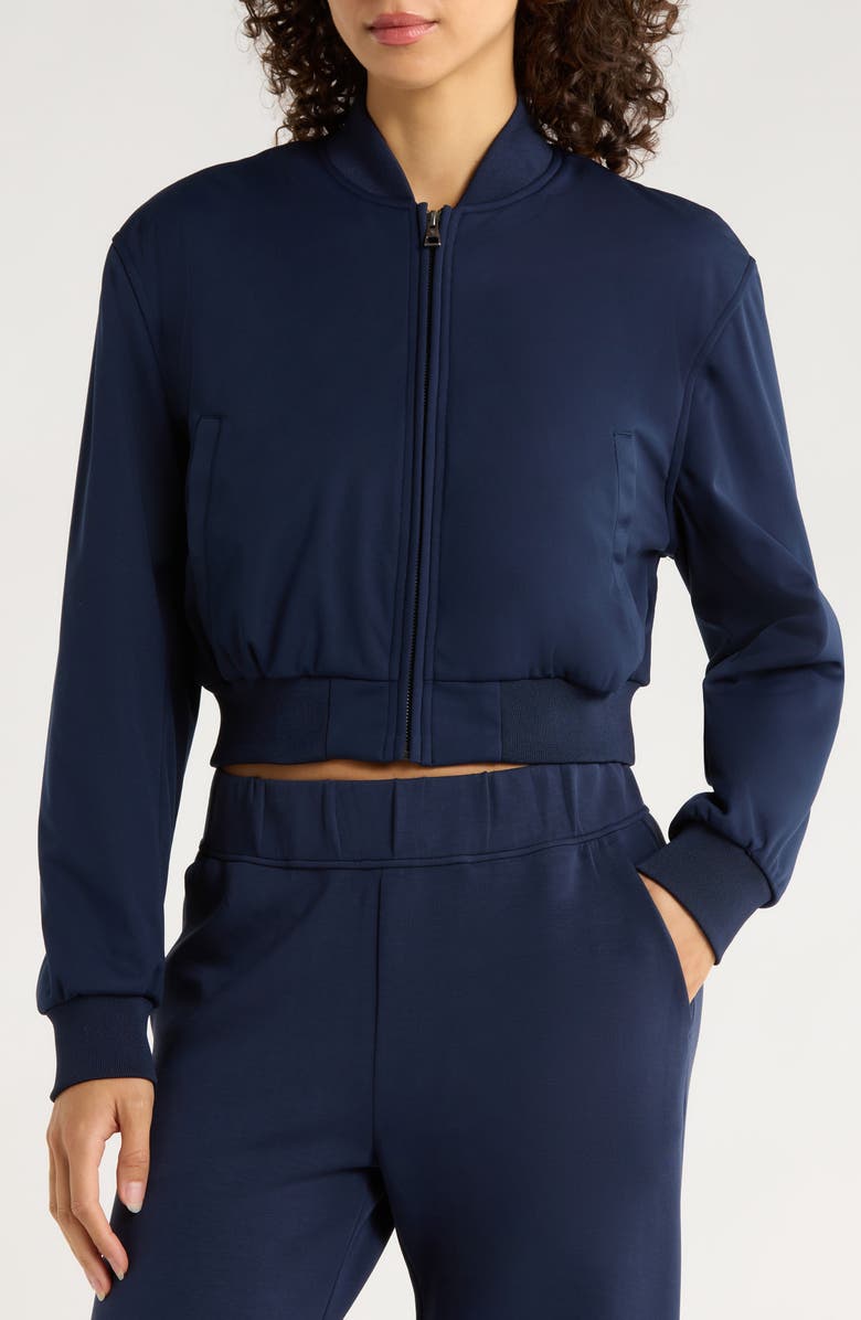 MPG Crop Bomber Jacket, Alternate, color, Navy Blazer