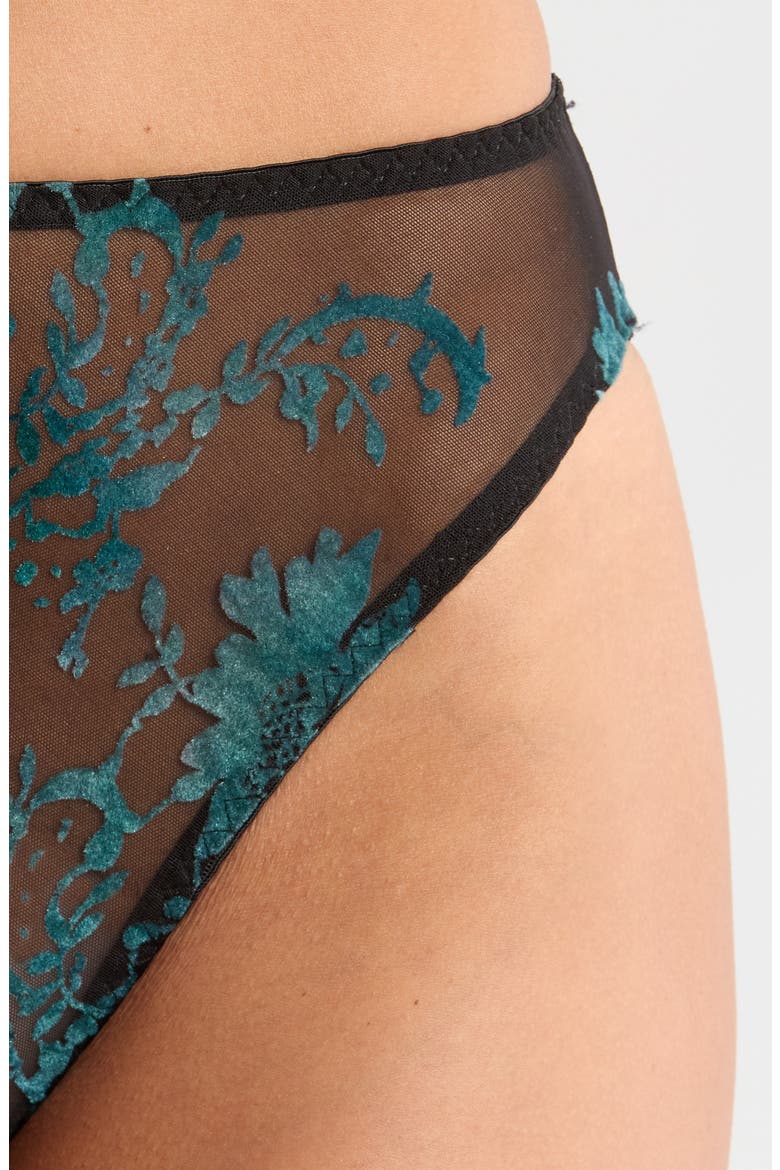 High Cut Embroidered Mesh Briefs, Alternate, color, BLACK EMERALD