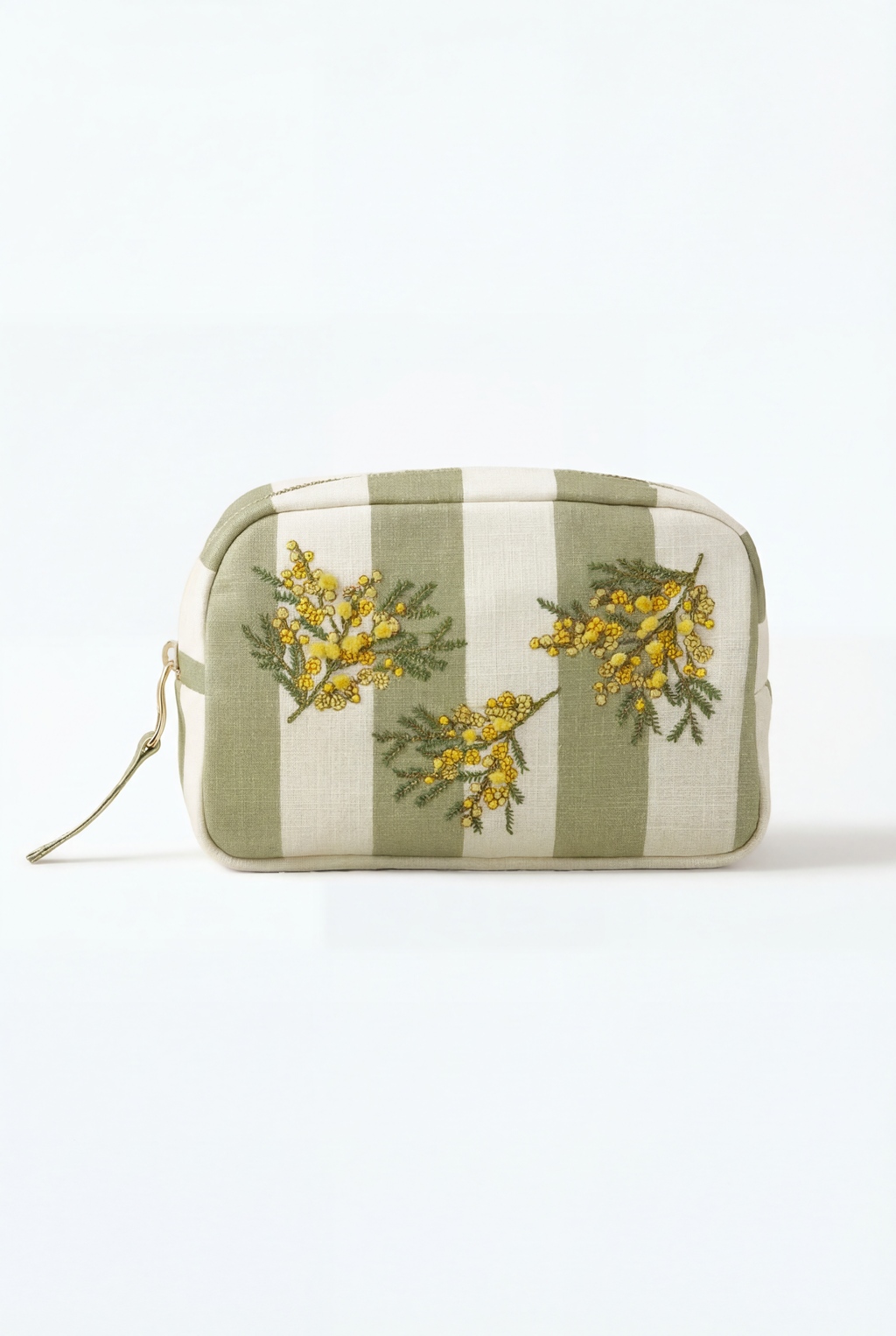 Mimosa Stripe Cotton Makeup Bag, Main, color, Green