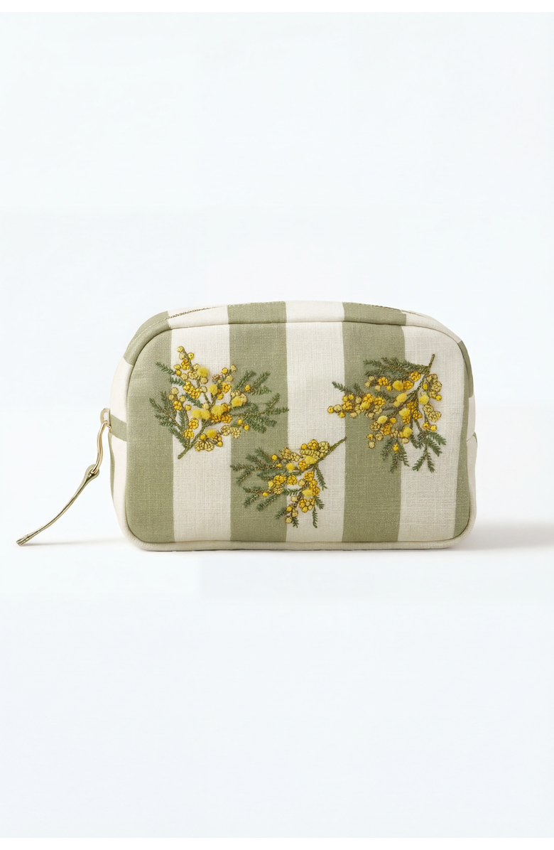 Elizabeth Scarlett Mimosa Stripe Cotton Makeup Bag, Main, color, Green