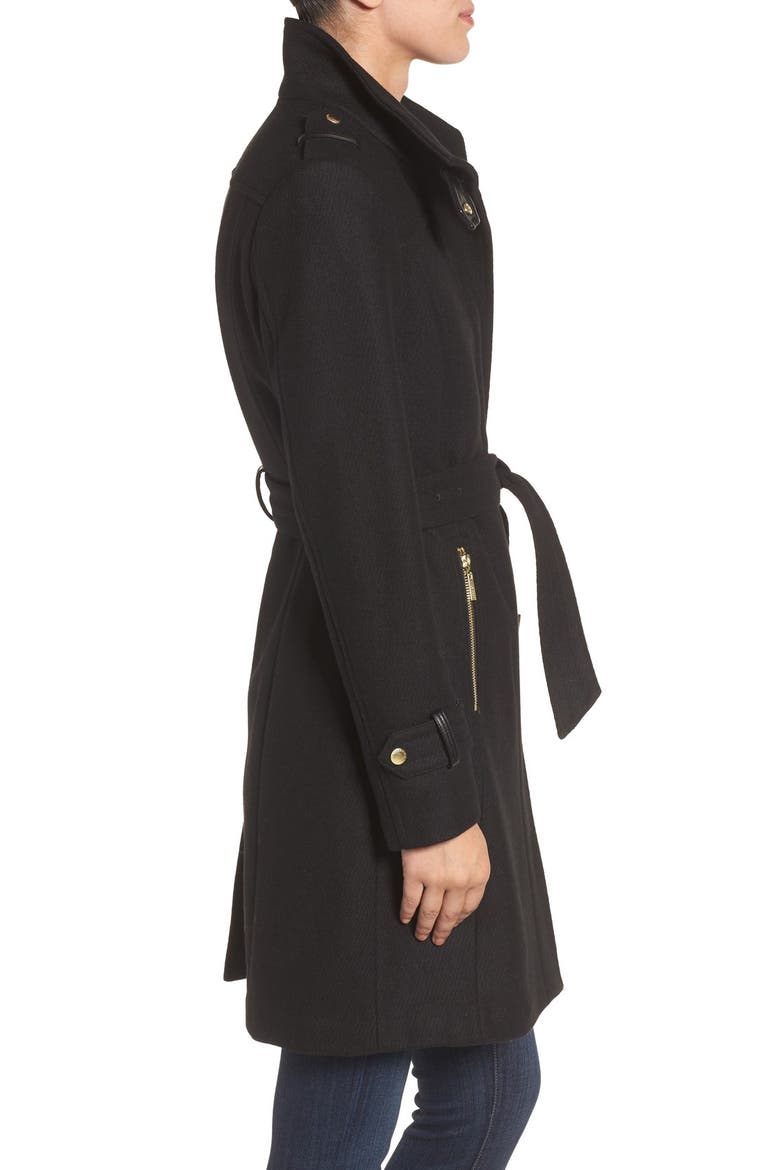 Cole Haan Funnel Neck Wool Blend Coat, Alternate, color, BLACK
