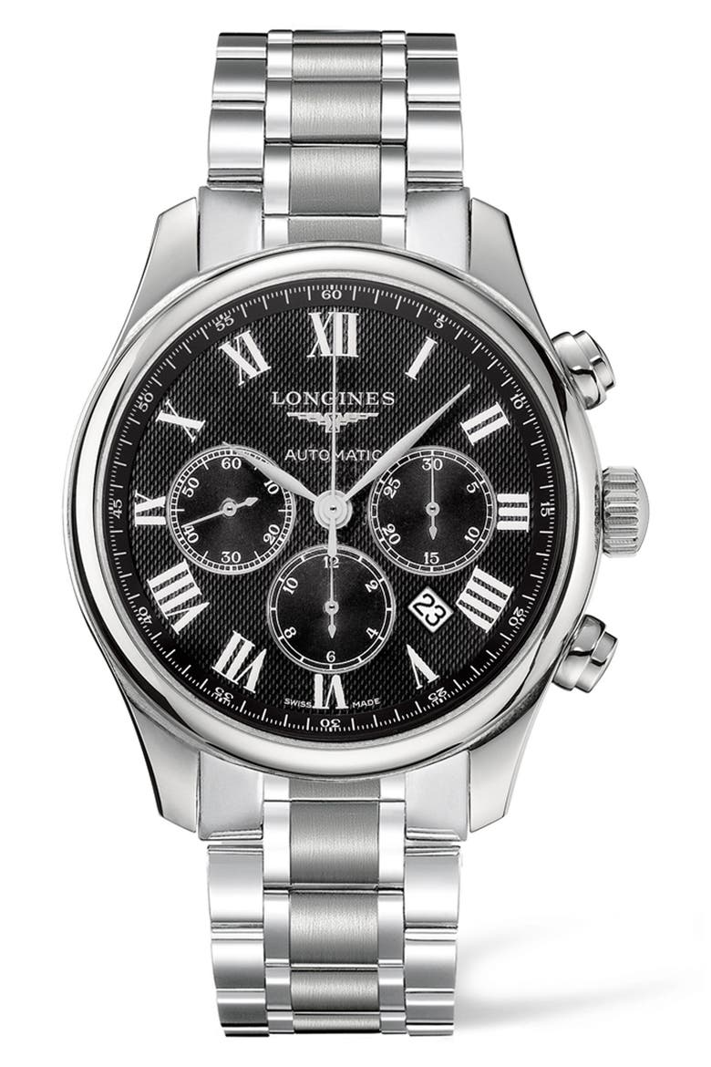 Master Automatic Chronograph Bracelet Watch, 44mm, Main, color, SILVER/ BLACK/ SILVER