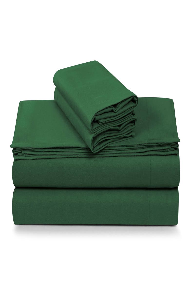Cotton Flannel Sheet Set, Main, color, EMERALD GREEN