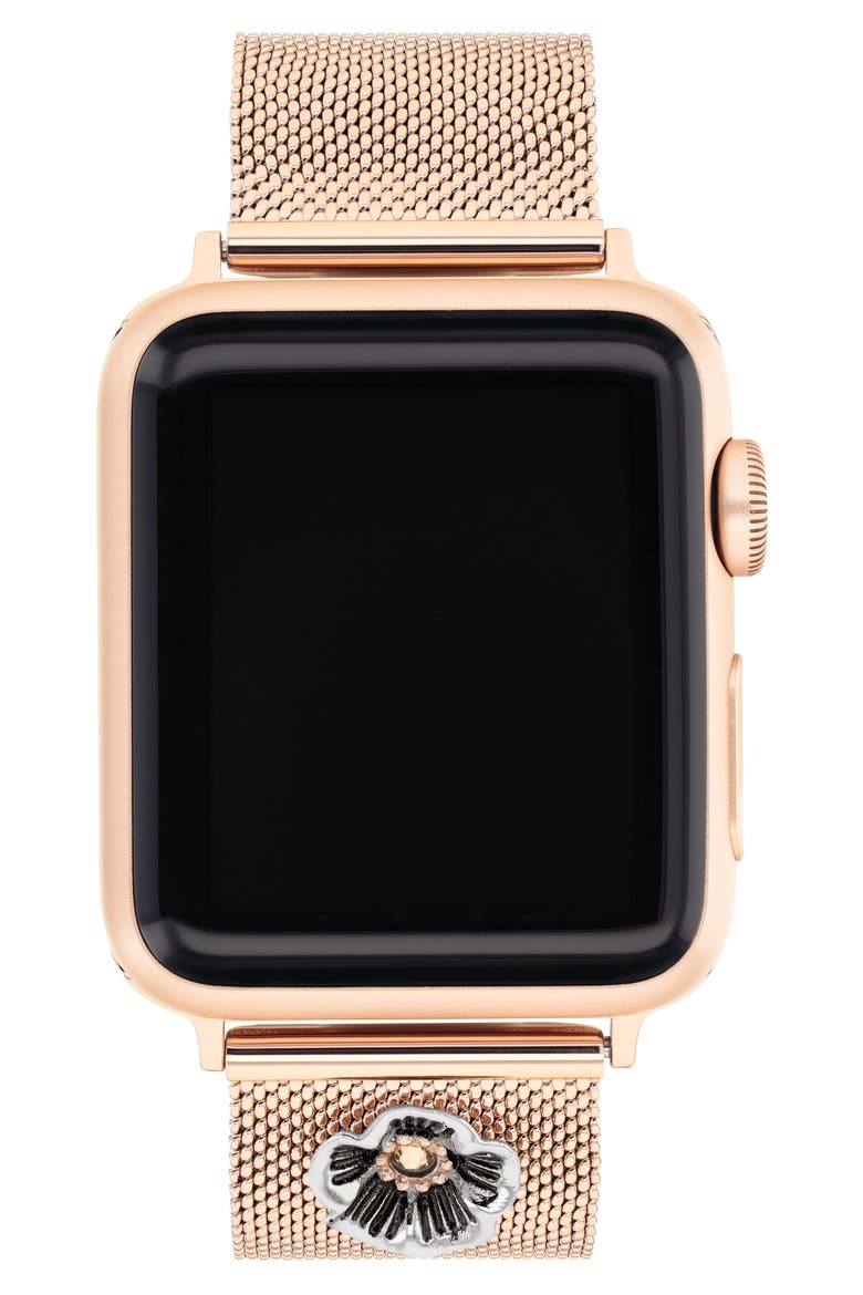 Flower Mesh Apple Watch® Band, 38mm/40mm, Main, color, ROSE GOLD