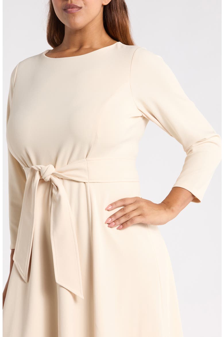 Tie Waist Scuba Midi Dress, Alternate, color, MACADAMIA