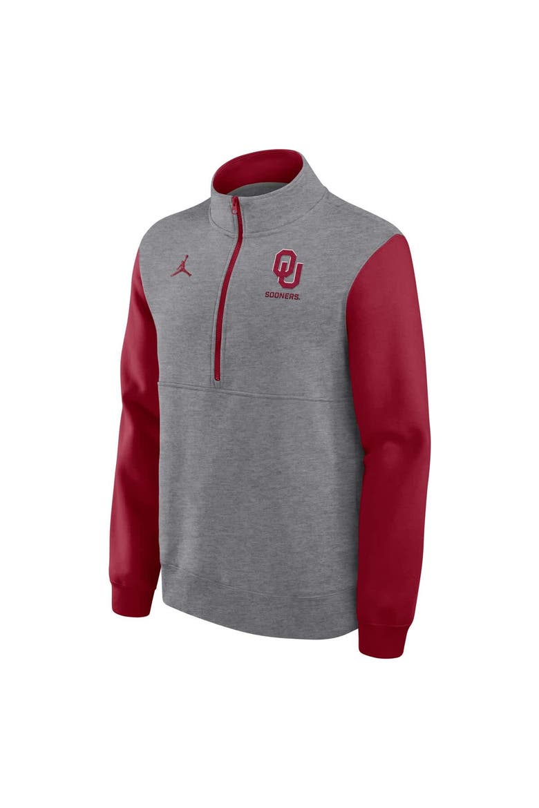 Men's Jordan Brand Heather Gray Oklahoma Sooners Club Fleece Half-Zip Pullover, Alternate, color, Heather Gray