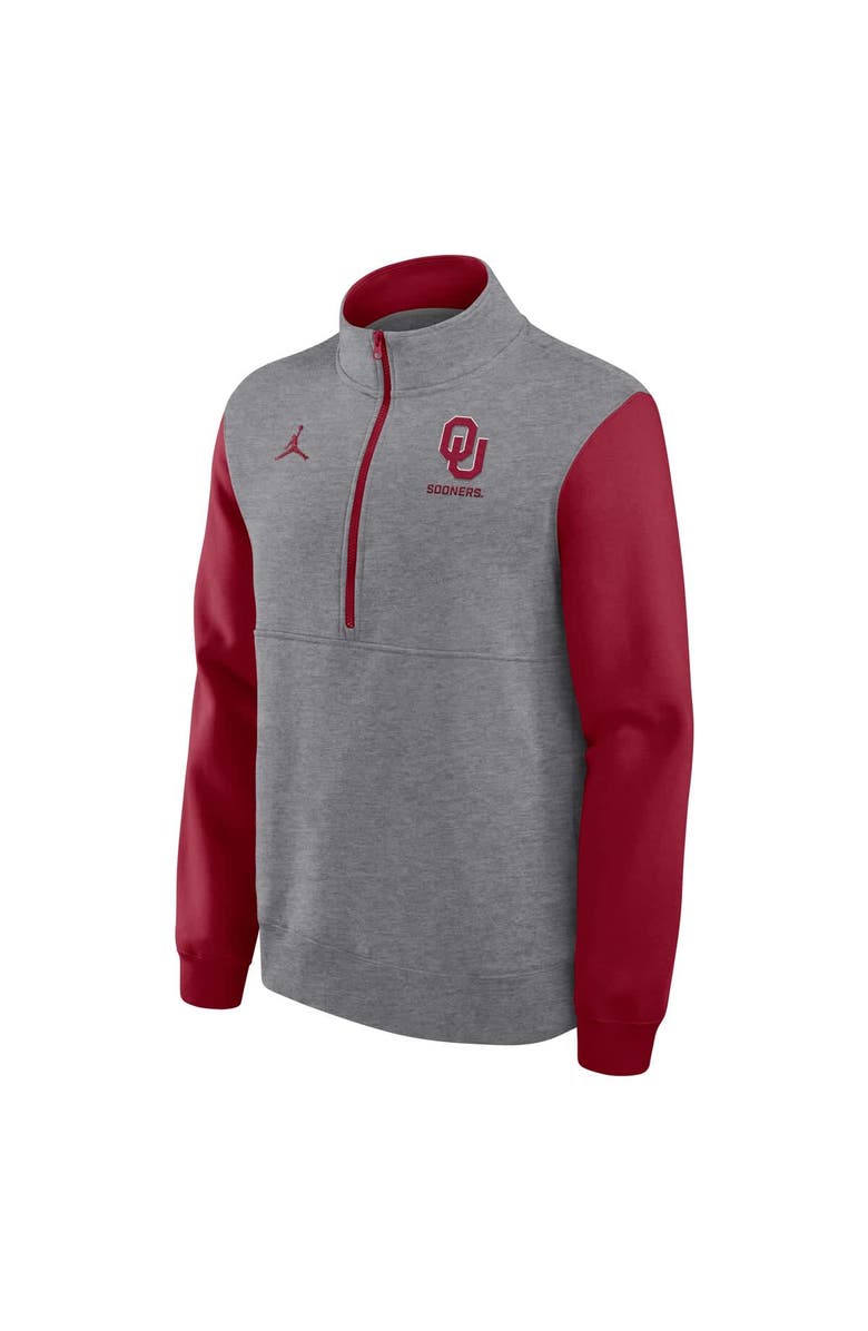 Jordan Brand Men's Jordan Brand Heather Gray Oklahoma Sooners Club Fleece Half-Zip Pullover, Alternate, color, Heather Gray