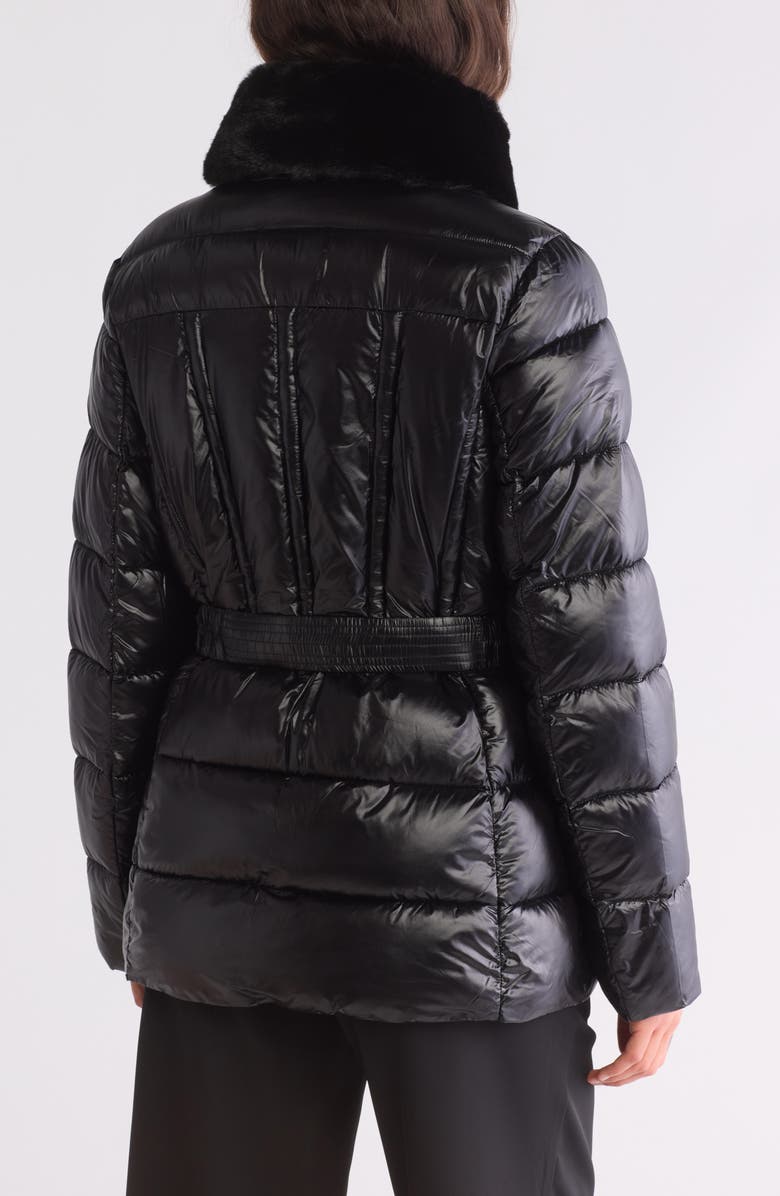 Michael Kors Faux Fur Collar Belted Puffer Jacket, Alternate, color, 