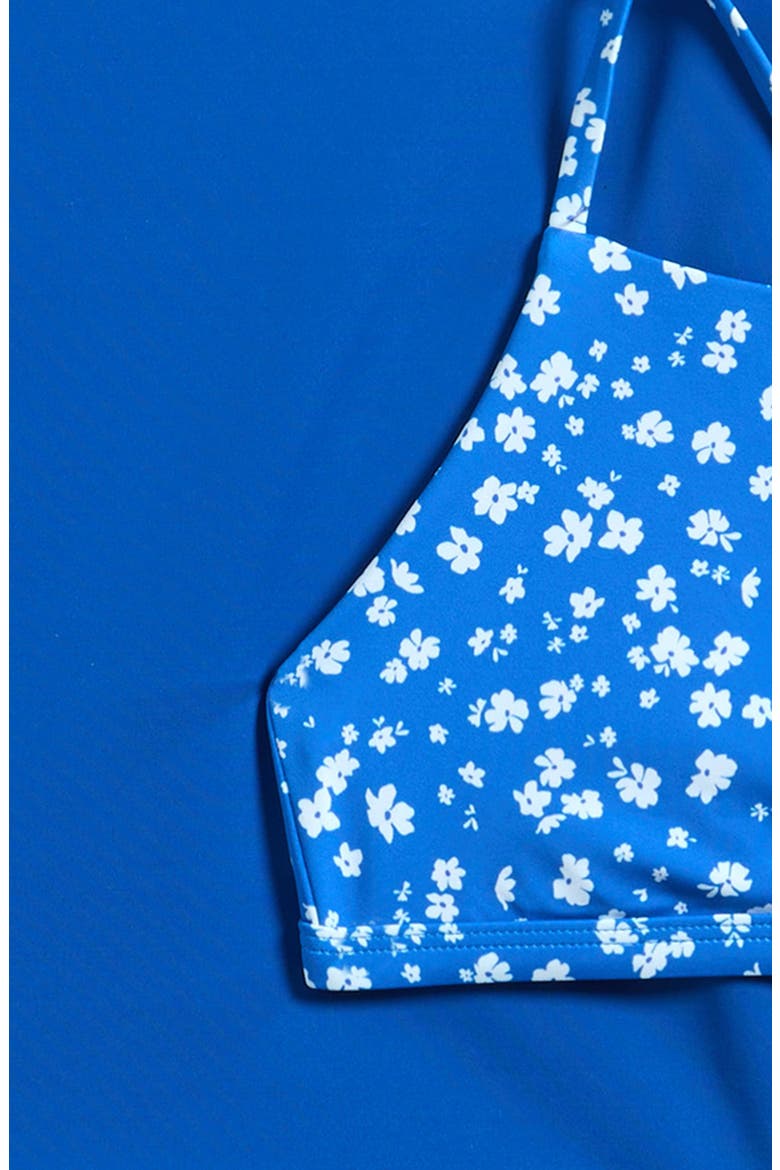 Kids' Surf Puff Floral Print 3-Piece Swimsuit Set, Alternate, color, DEEP BLUE