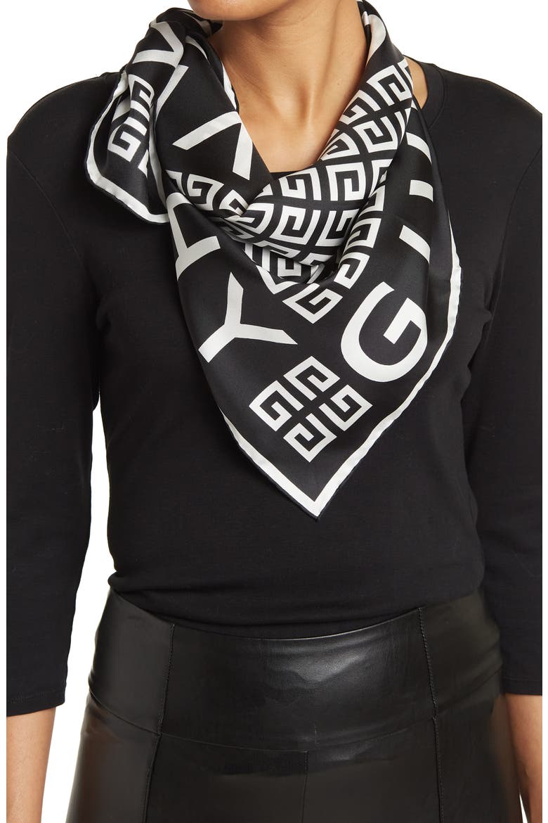 Square Monogram Black Scarf, Main, color, BLACK WHITE