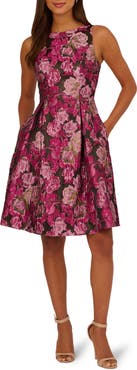 Adrianna Papell Metallic Floral Jacquard Fit & Flare Dress