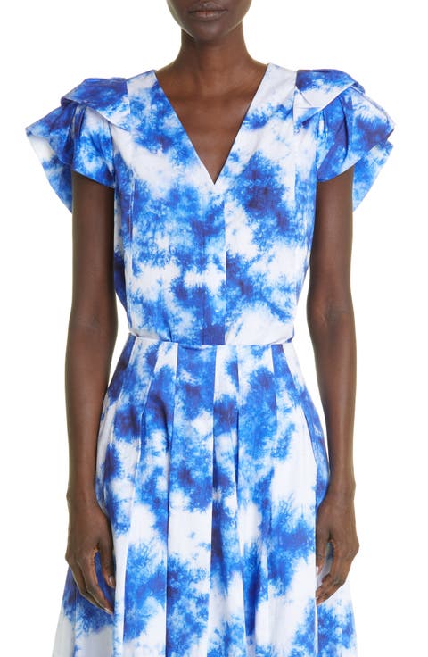 Tie Dye Flounce Sleeve Cotton Top