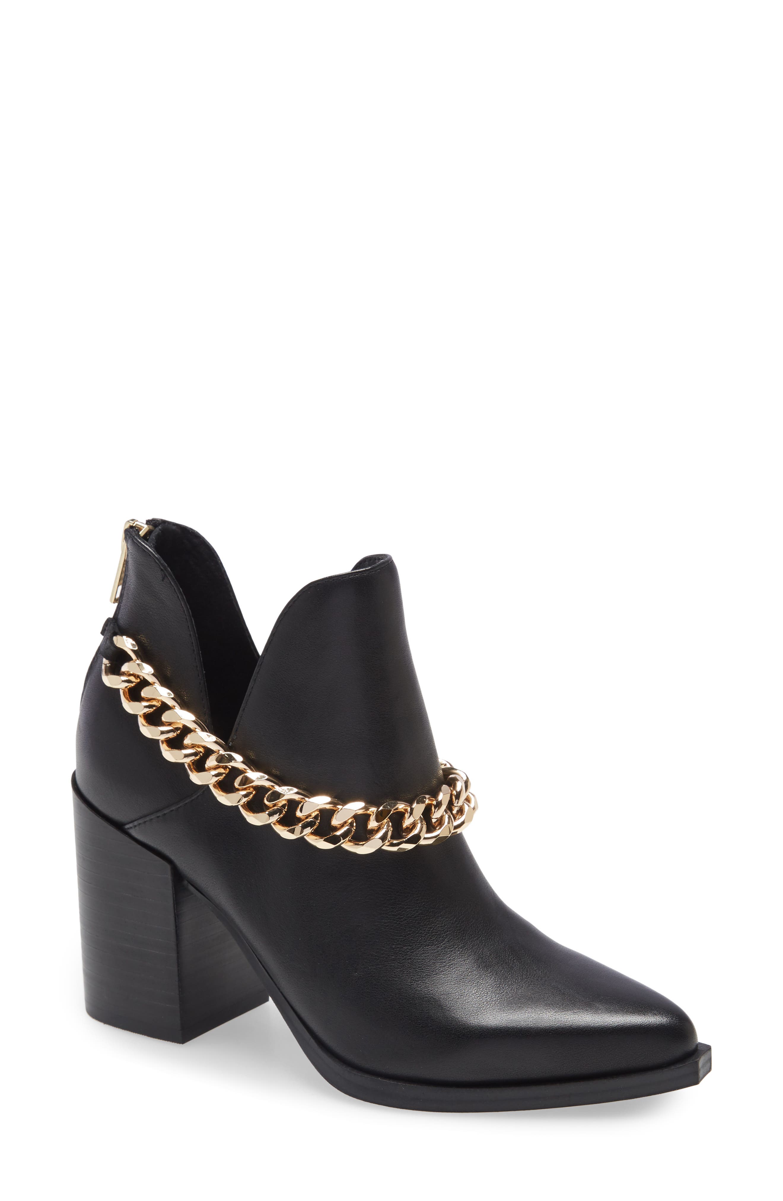 Cedar Chain Bootie, Main, color, BLACK LEATHER