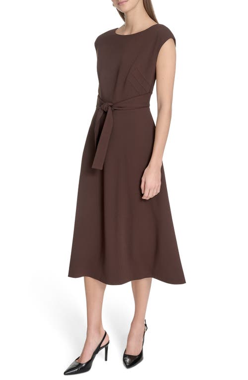 Calvin Klein Cap Sleeve Scuba Crepe Midi Dress In Brown