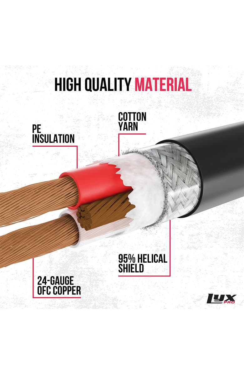 Lyxpro Balanced Audio 1/4 TRS Cable, Male to Male, Durable & Flexible 1/4 to 1/4 Audio Cable, 75 ft, Alternate, color,
