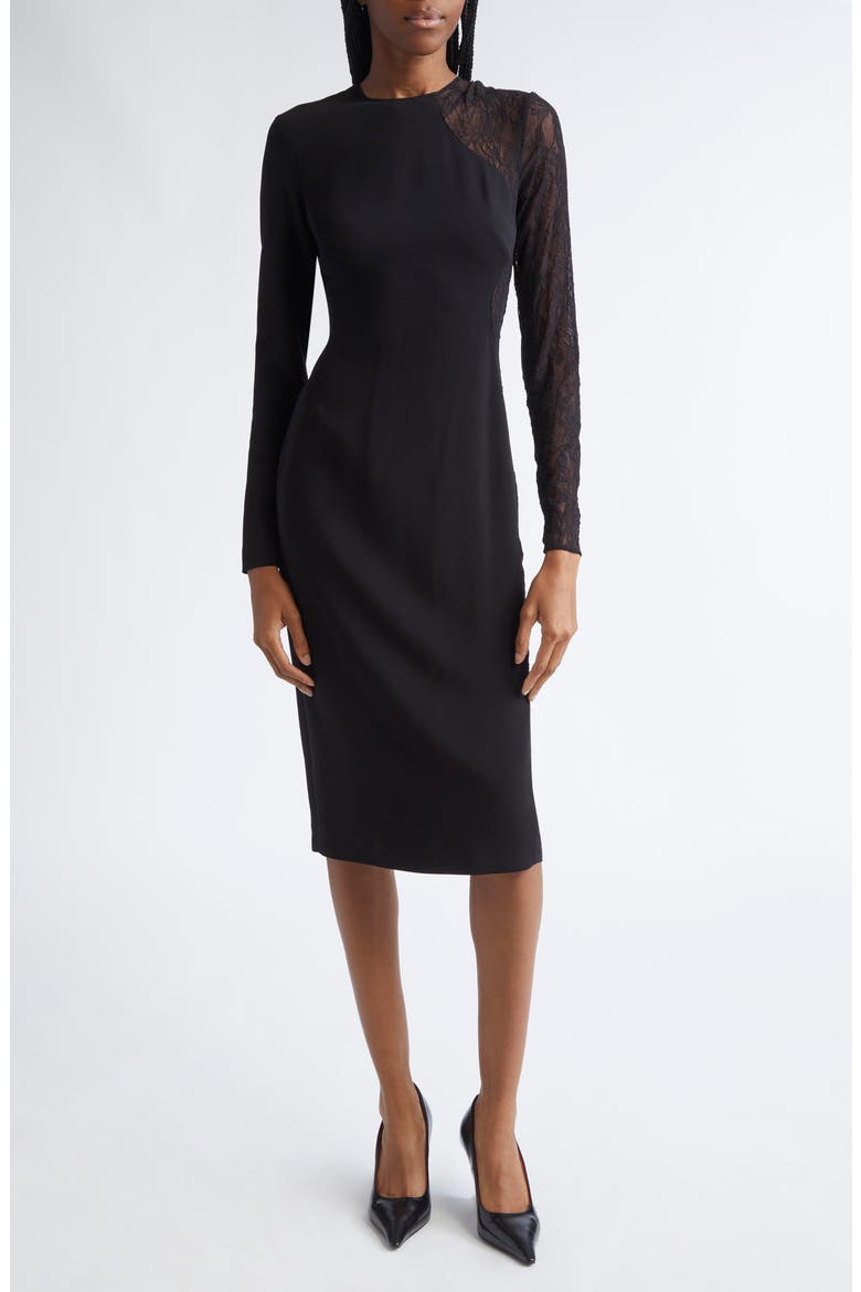 Lace Long Sleeve Dress, Main, color, BLACK