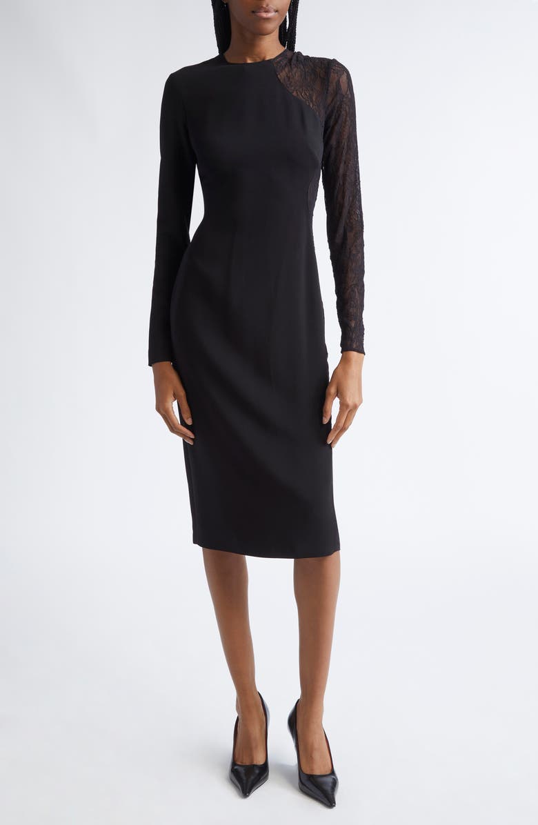 Stella McCartney Lace Long Sleeve Dress, Main, color, Black
