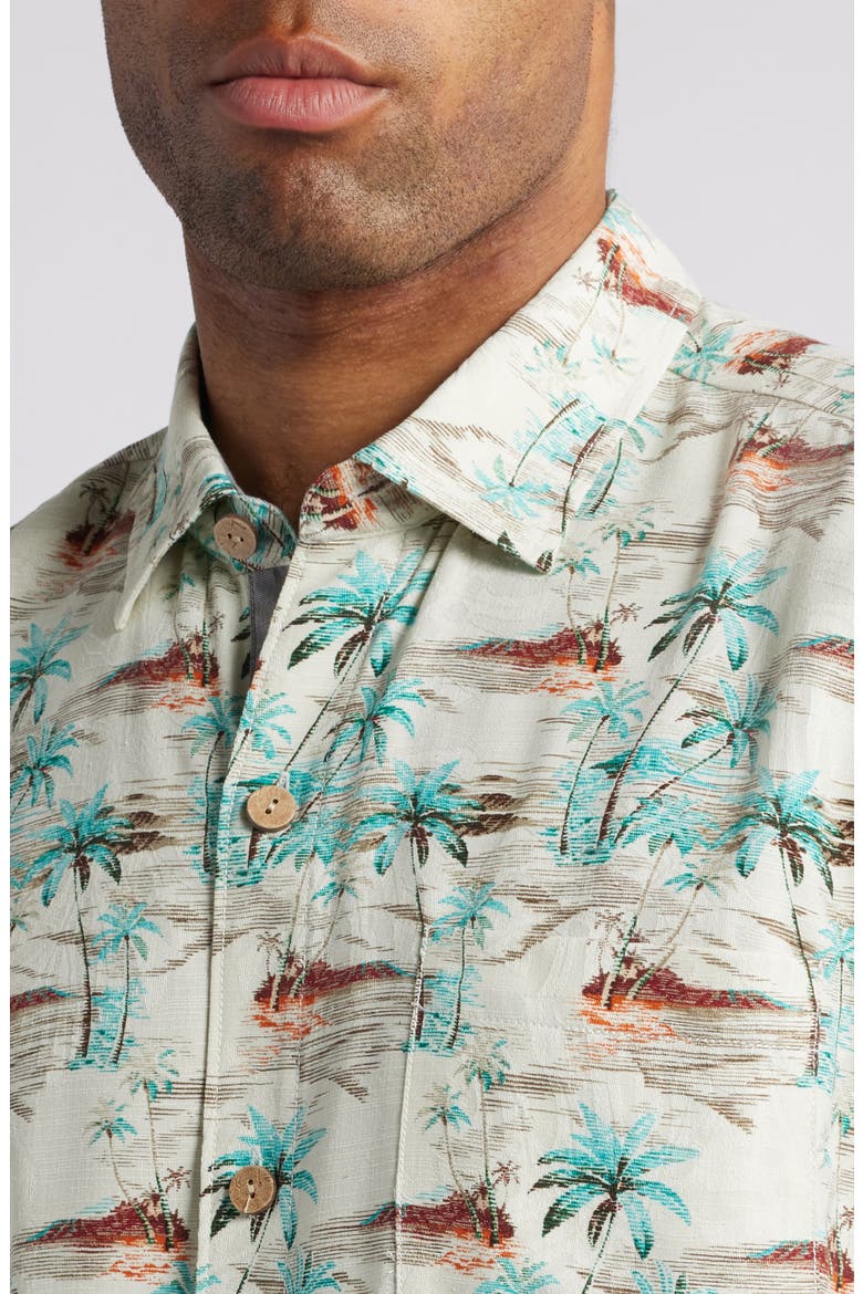 Oceanic Oasis Print Short Sleeve Silk Button-Up Shirt, Alternate, color, VETIVER