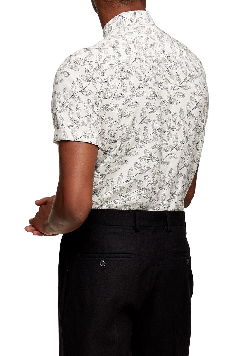 Slim Fit Leaf Print Short Sleeve Button-Up Shirt, Alternate, color, WHITE MULTI