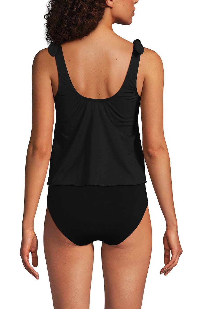 Lands' End Chlorine Resistant V-neck Shoulder Tie Flutter Tankini Swimsuit Top, Alternate, color, Black
