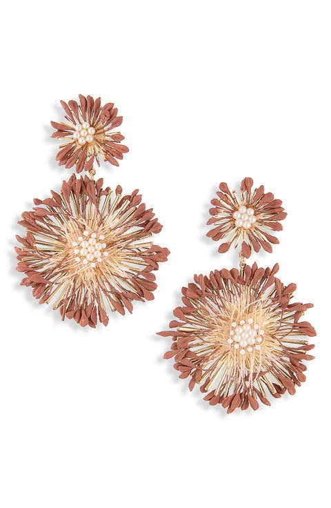 Faux Pearl Starburst Double Drop Earrings