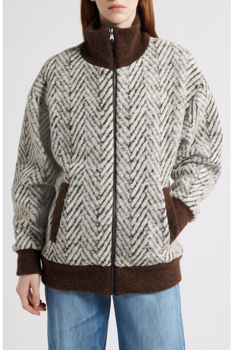 Chevron Knit Jacket, Main, color, WHITE BROWN