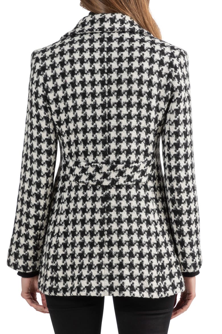 Houndstooth Alpaca & Wool Blend Peacoat, Alternate, color, BLACK