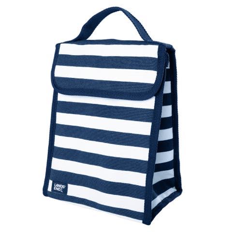 Small Cooler Bag Polyester Canvas, Soft Cooler Lunch Box for Women and Men (Navy Stripe)