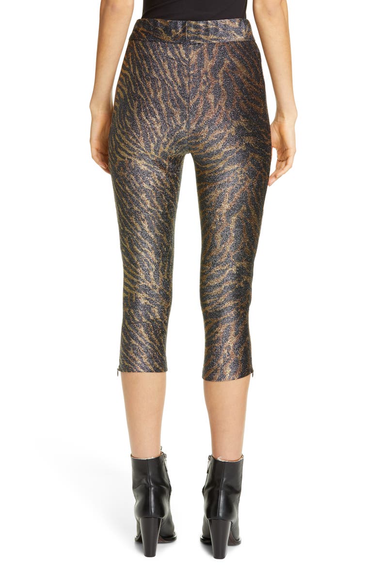 Tiger Print Metallic Jersey Crop Pants, Alternate, color, TIGER