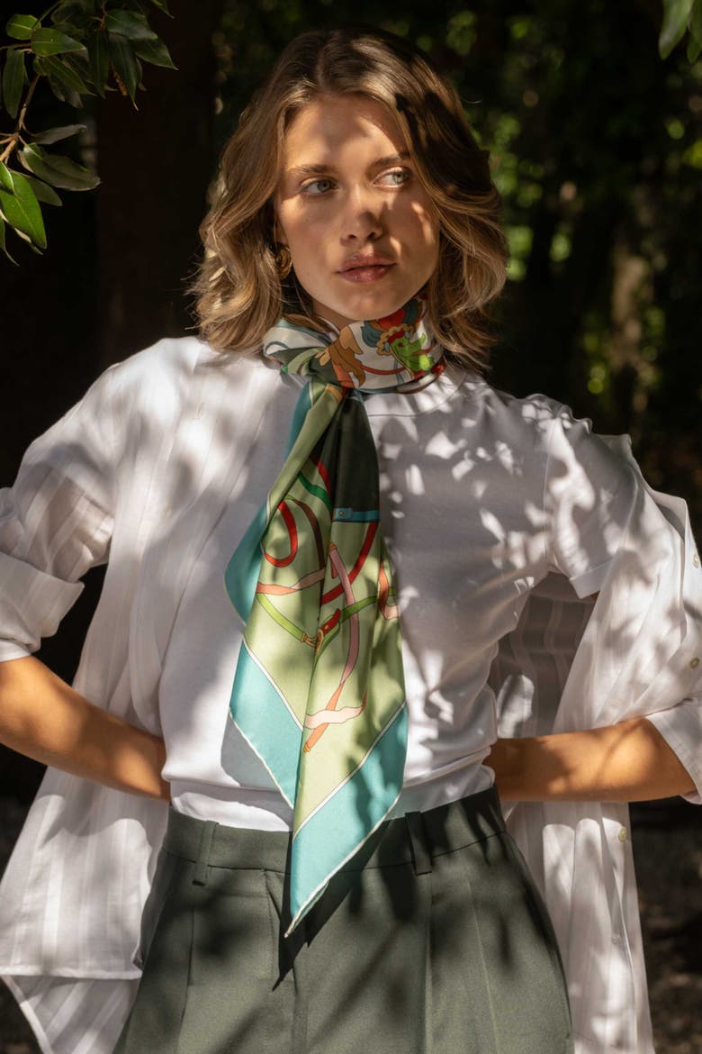 Sella Nobile - Silk Foulard for Women, Alternate, color, Green