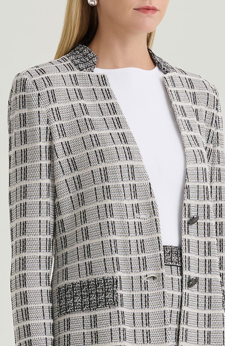 Ming Wang Tailored Contrast Stitch Tweed Knit Jacket, Alternate, color, Limestone/Black/White