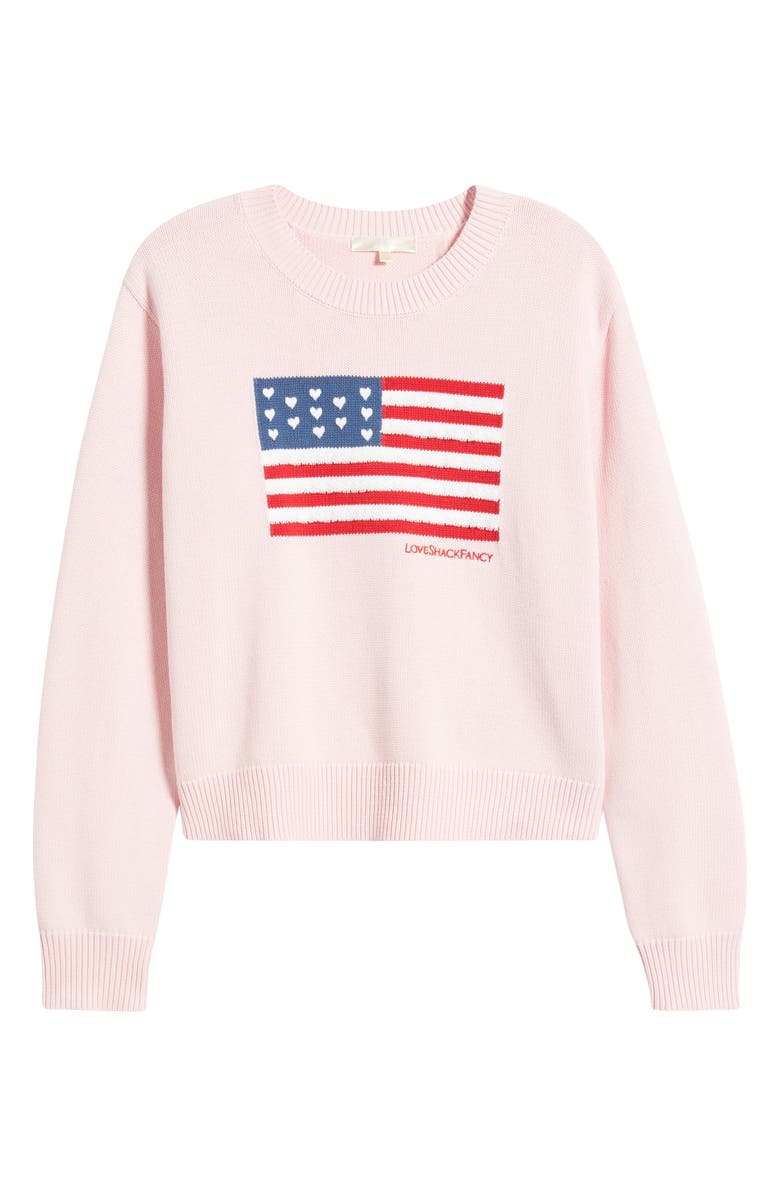LoveShackFancy Ty Intarsia Flag Cotton Crewneck Sweater, Alternate, color, Blushing Liberty