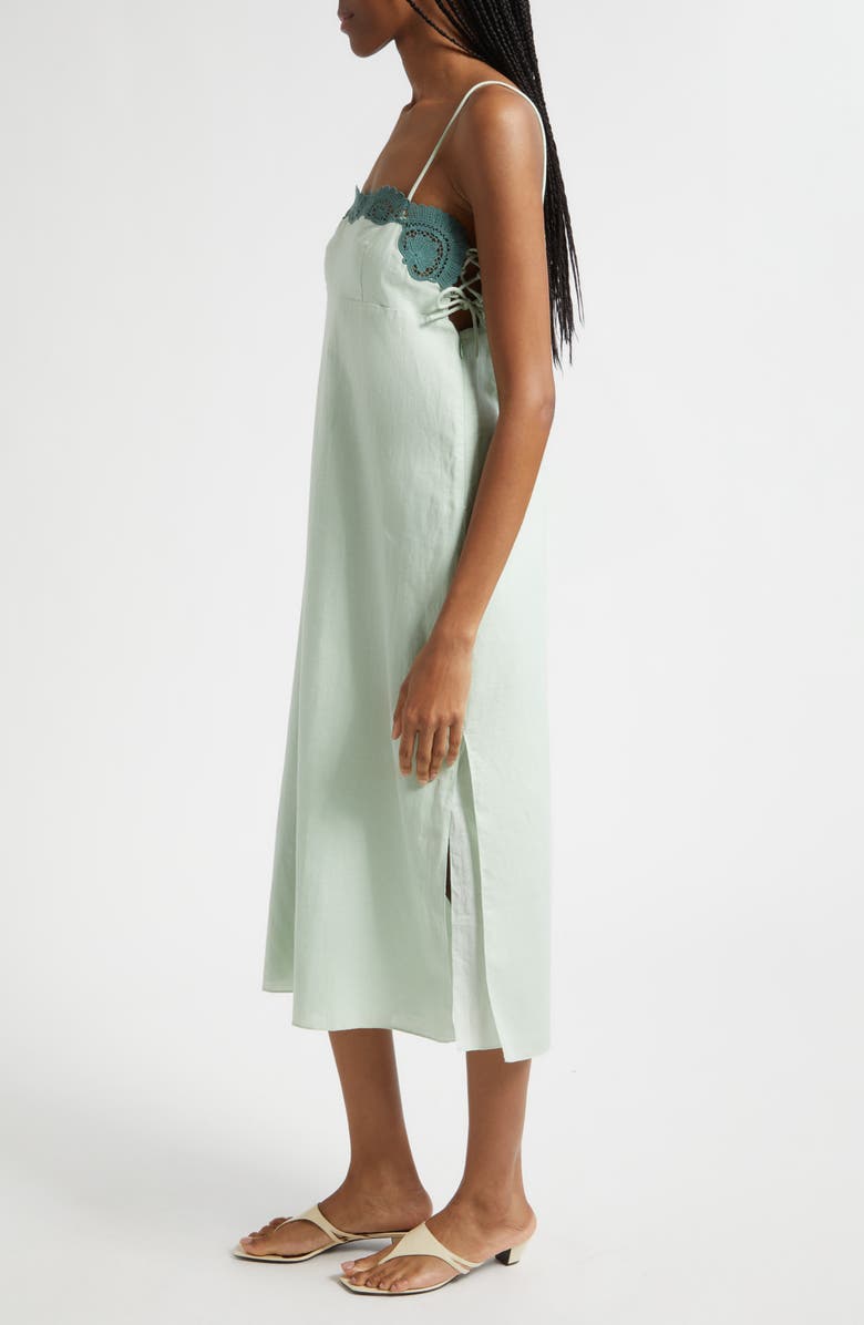 POSSE Darya Broderie Trim Side Tie Midi Dress, Alternate, color, Green