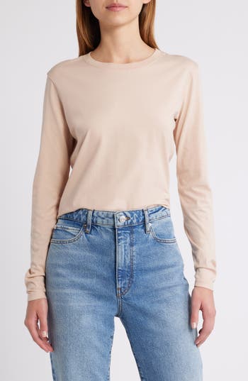 Frame Long-sleeve Baby Tee In Almond Pink