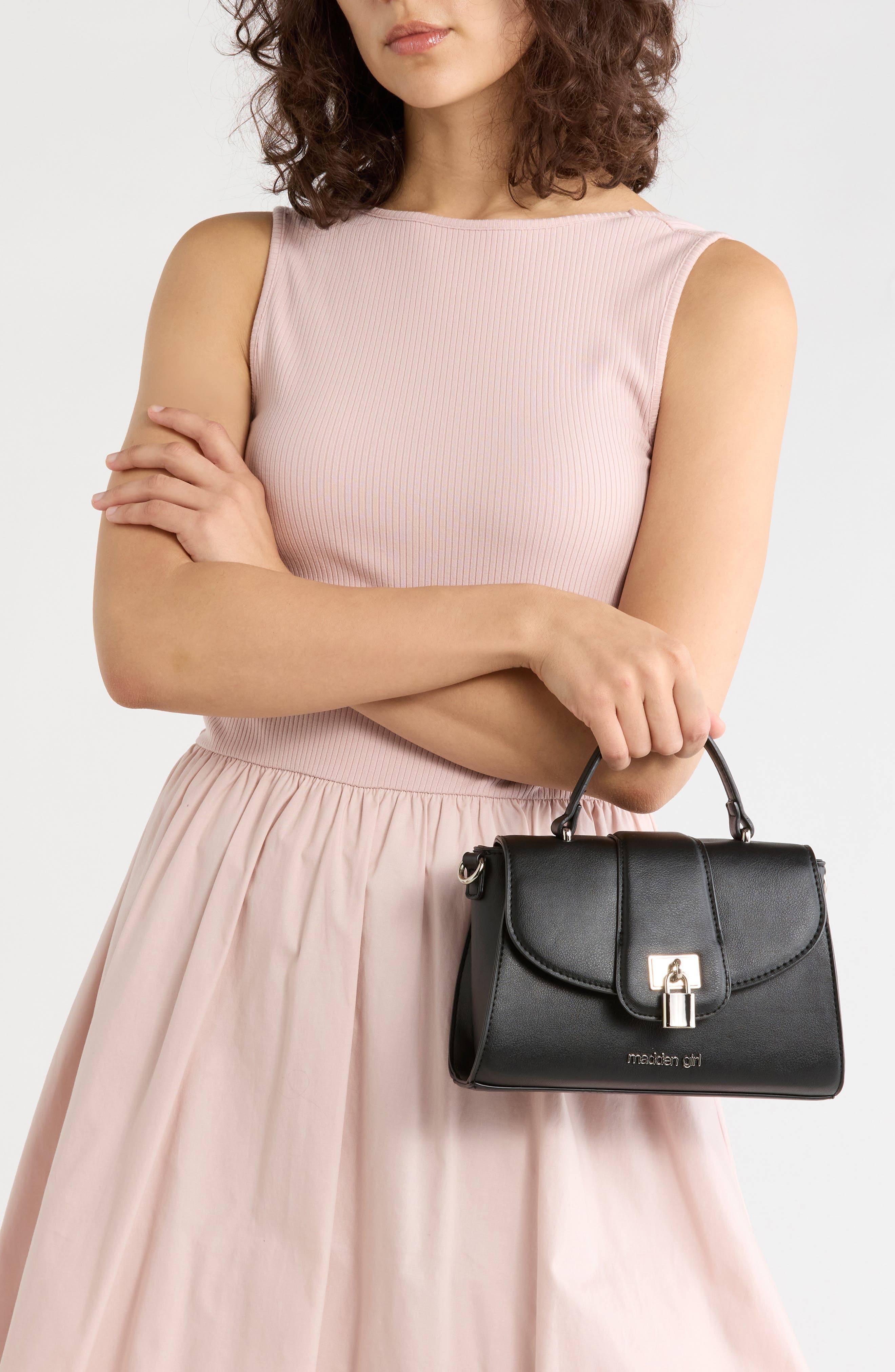 Faux Leather Top Handle Bag, Alternate, color, BLACK