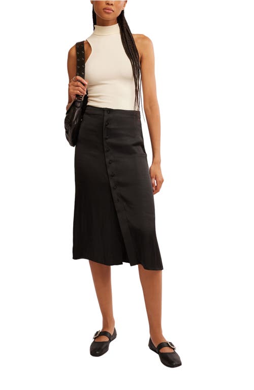 Free People Analise Button Front Satin Midi Skirt In Black