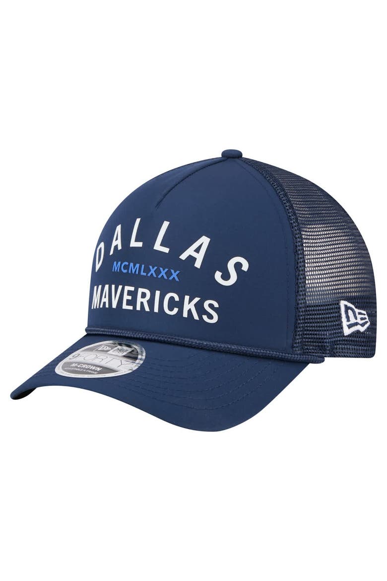 Men's New Era  Navy Dallas Mavericks Minimalist A-Frame 9FORTY Trucker Hat, Main, color, Navy