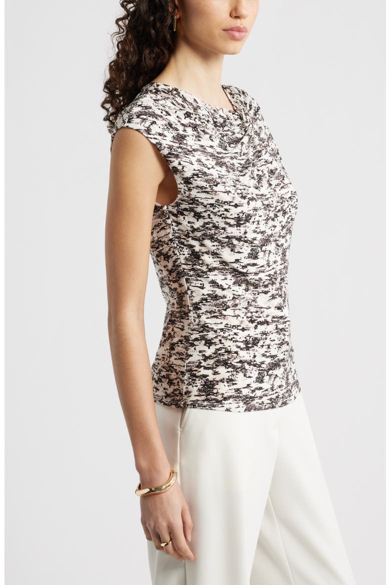 Twist Front Cap Sleeve Top, Alternate, color, IVORY- BROWN TEXTURAL