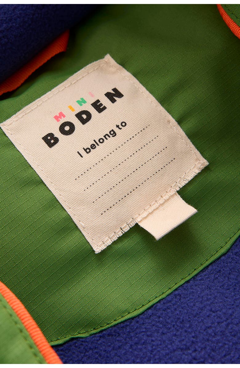 Mini Boden Kids' Fleece Lined Faux Fur Hooded Puffer Coat, Alternate, color, Color Block Green