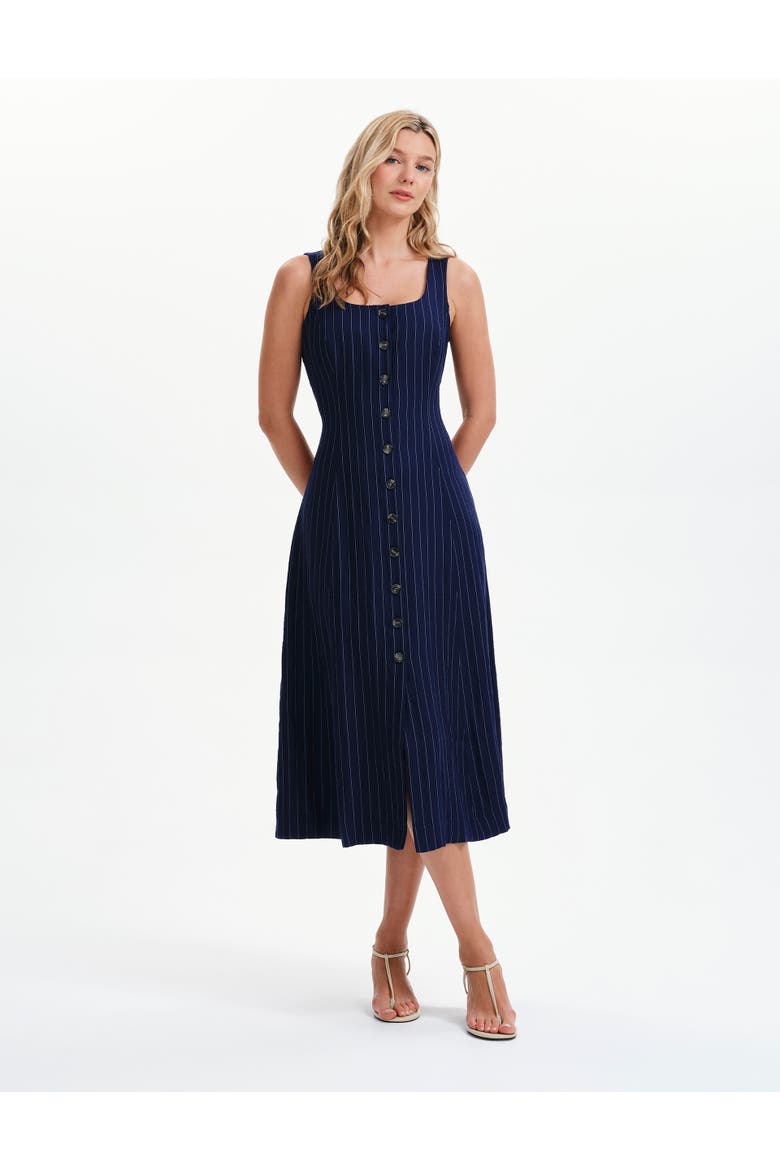 Jillian Stripe Button Through Dress, Main, color, Navy Stripe