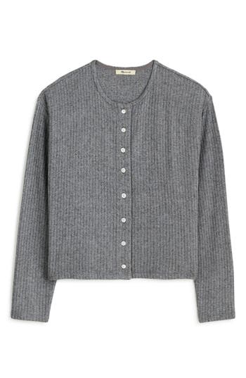 Madewell Relaxed Rib Button Front Cardigan In Heather Grey