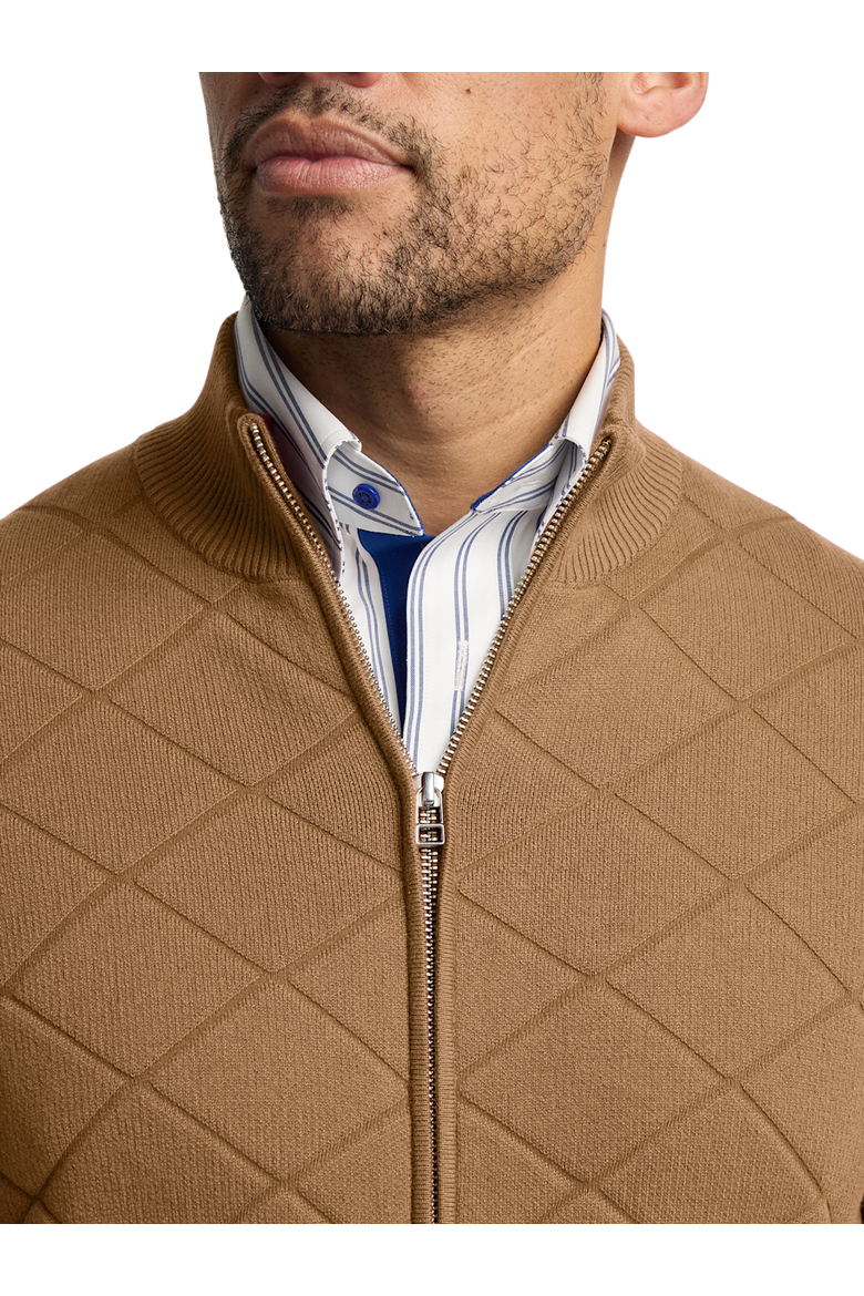 Cotton Full Zip Mock Neck Sweater Jacket, Alternate, color, Camel