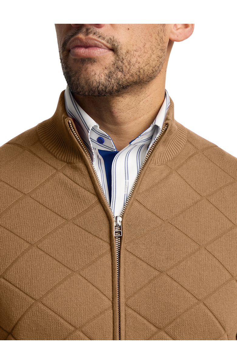 Paul Fredrick Cotton Full Zip Mock Neck Sweater Jacket, Alternate, color, Camel