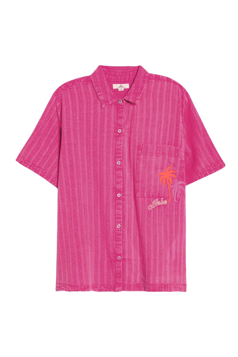 Hotel Malibu Embroidered Yarn Dyed Stripe Button-Up Shirt, Alternate, color, SUPER PINK